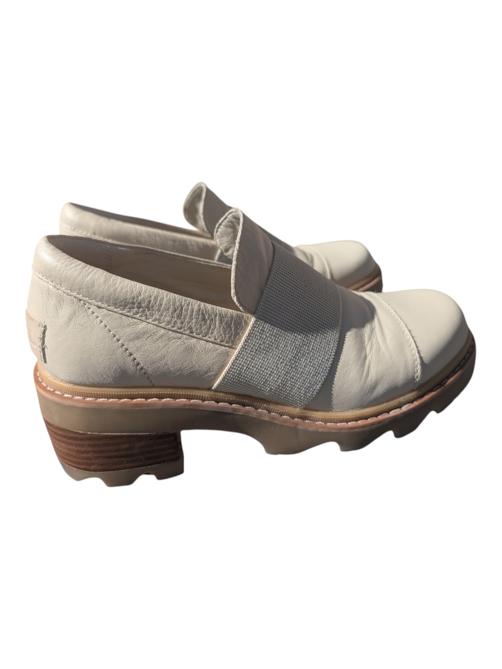 Sorel Cream Leather Slip-On Chunky Loafers with Elastic Band - Picture 2 of 8